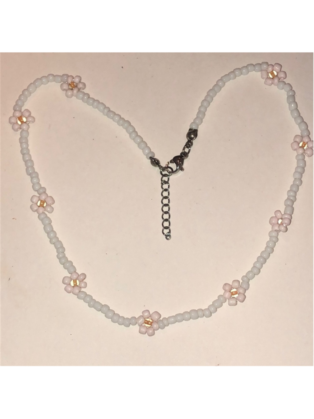 Delicate Pink and White Dainty Boho Floral Beaded Necklace